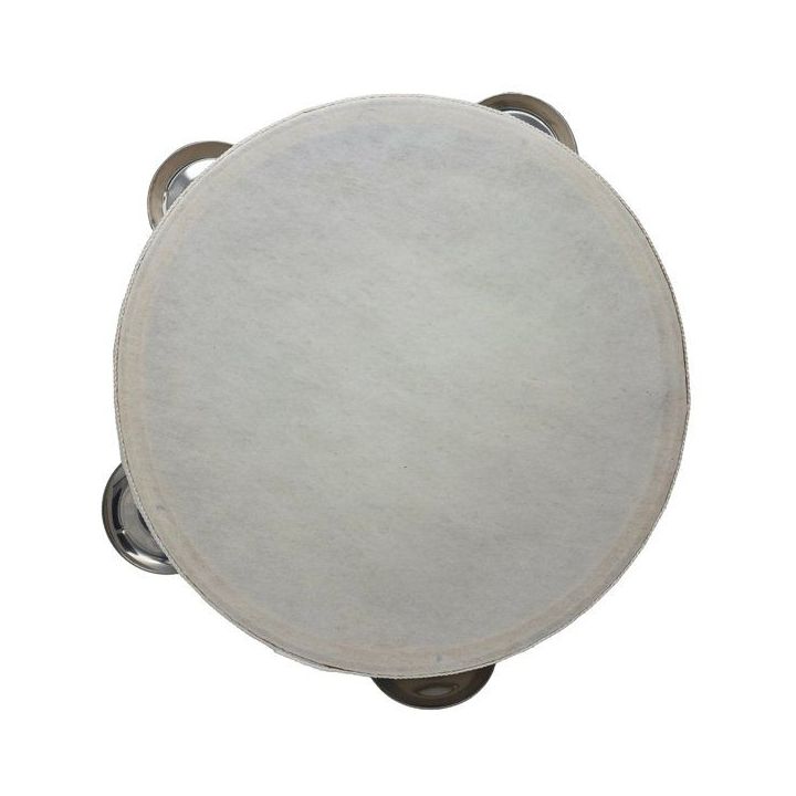 Tamburello grande con pelle bianca e piattini metallici