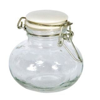 Barattolo in vetro tondo con coperchio in ceramica crema