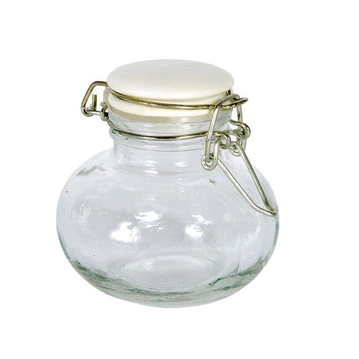 Barattolo in vetro tondo con coperchio in ceramica crema