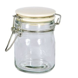 Barattolo in vetro cilindrico con coperchio in ceramica bianco