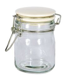 Barattolo in vetro cilindrico con coperchio in ceramica bianco