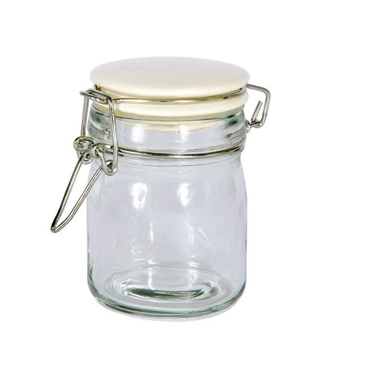 Barattolo in vetro cilindrico con coperchio in ceramica bianco