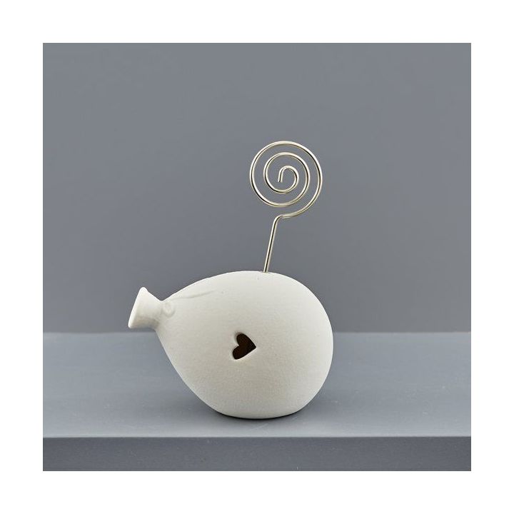Uccellino in ceramica con cuore e portafoto