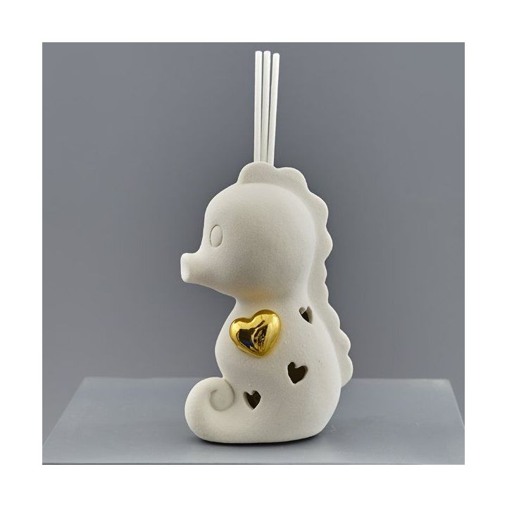 Diffusore per ambiente cavalluccio marino in ceramica con cuore dorato