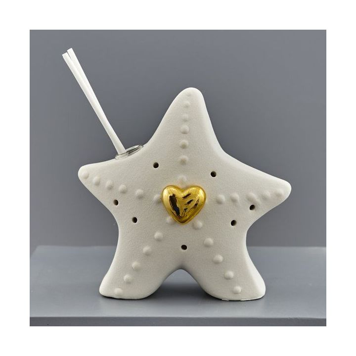 Diffusore per ambiente stella marina in ceramica con cuore dorato