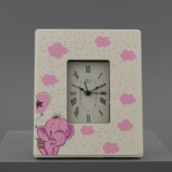Orologio da tavolo con cornice elefantino rosa e nuvolette