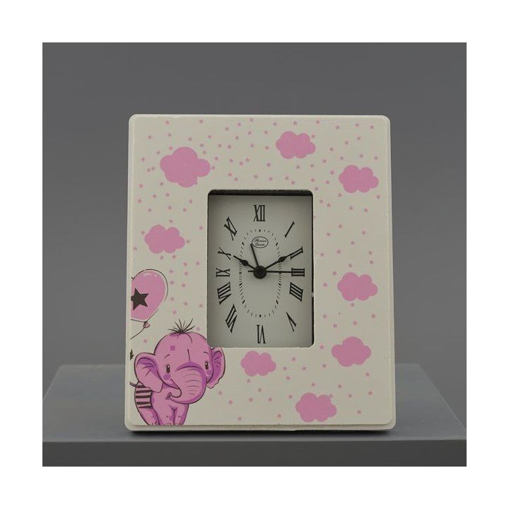 Orologio da tavolo con cornice elefantino rosa e nuvolette