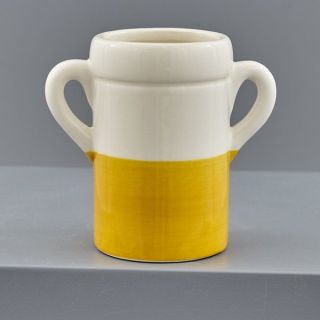 Vasetto portaoggetti in ceramica bianca e gialla con manici