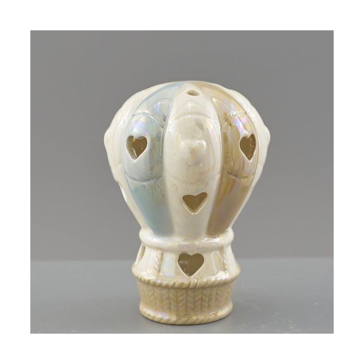 Mongolfiera in ceramica con cuori dorati