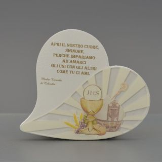 Quadretto a cuore in ceramica con calice, spighe e preghiera
