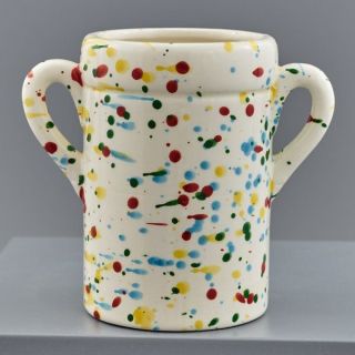 Vasetto portaoggetti in ceramica con decoro schizzato multicolore