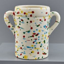 Vasetto portaoggetti in ceramica con decoro schizzato multicolore