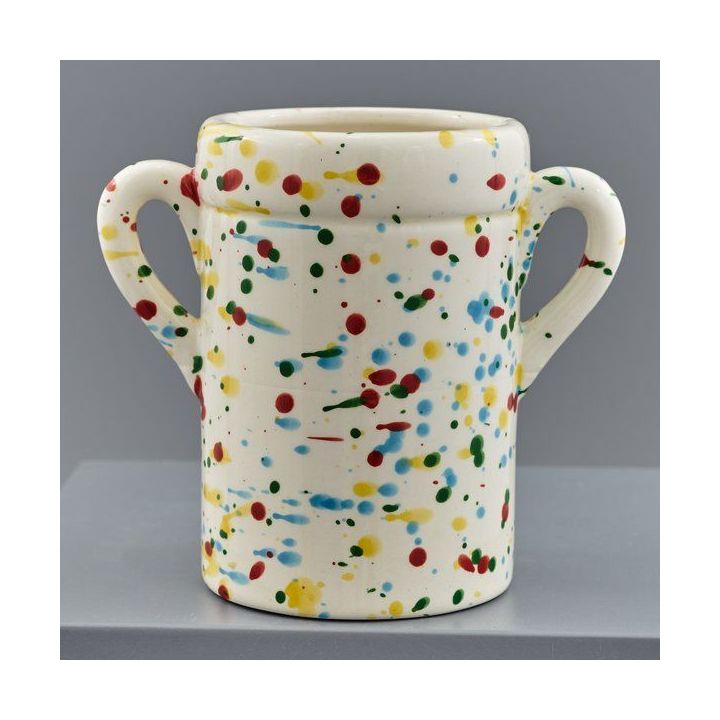 Vasetto portaoggetti in ceramica con decoro schizzato multicolore
