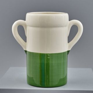 Vasetto portaoggetti in ceramica bianca e verde con manici
