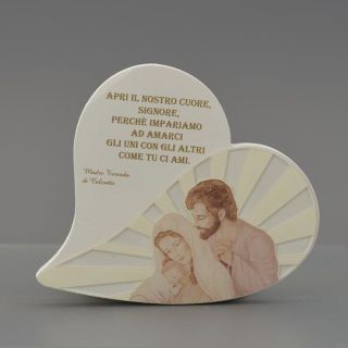 Quadretto a cuore in ceramica con Sacra Famiglia e preghiera