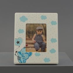 Portafoto in ceramica con elefantino azzurro e nuvolette