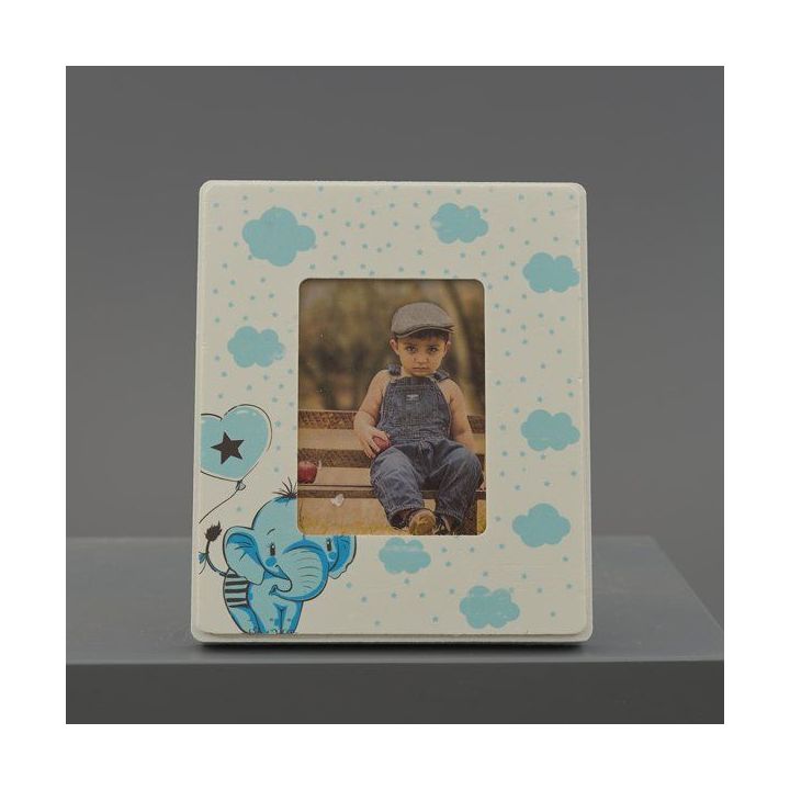 Portafoto in ceramica con elefantino azzurro e nuvolette