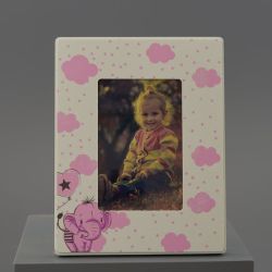 Portafoto in ceramica con elefantino rosa e nuvolette