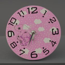 Orologio da parete tondo rosa con elefantino e nuvolette