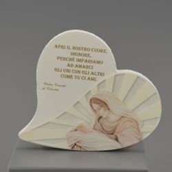 Quadretto a cuore in ceramica con Maternità e preghiera