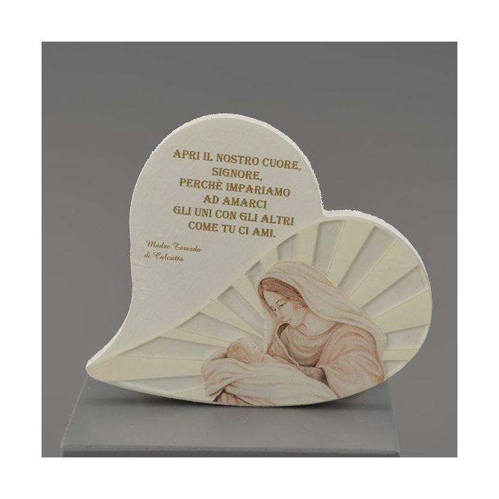 Quadretto a cuore in ceramica con Maternità e preghiera
