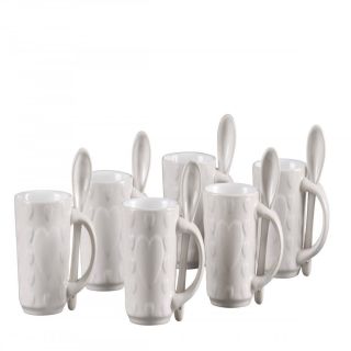 Servizio 6 tazze in ceramica bianca con cucchiaino