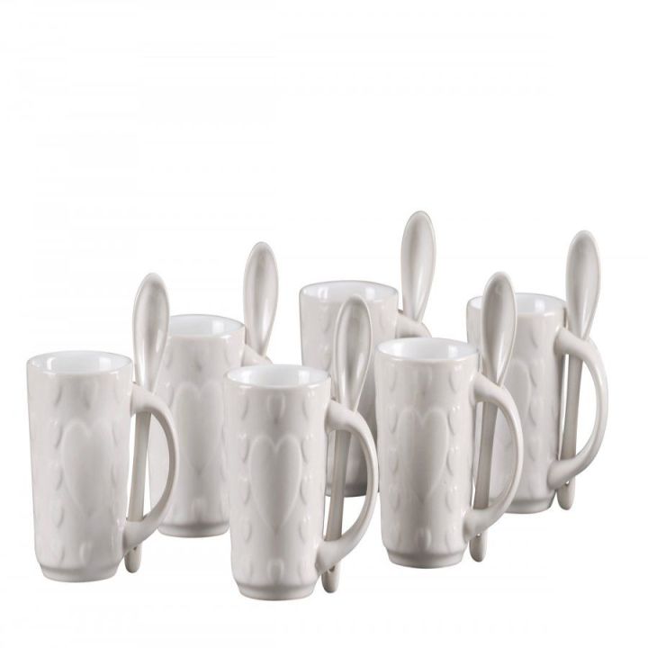 Servizio 6 tazze in ceramica bianca con cucchiaino