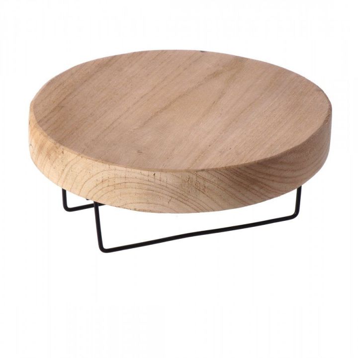 Alzata rotonda in legno con gambe in metallo, diam. 26 cm
