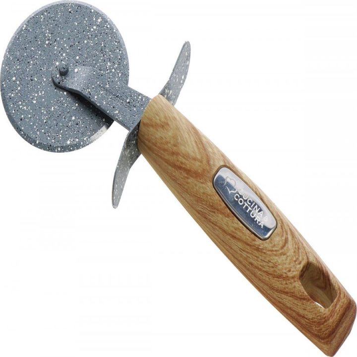 Rotella per pizza in acciaio con manico effetto legno, 21 cm