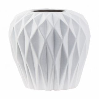 Vaso in ceramica bianco con rilievi geometrici Polka, h. 25 cm