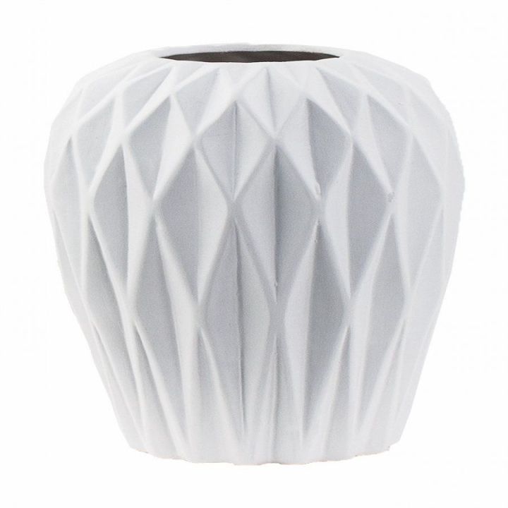 Vaso in ceramica bianco con rilievi geometrici Polka, h. 25 cm