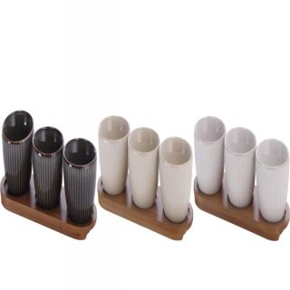 Set 3 ciotoline in ceramica Rex con vassoio in bamboo, vassoio 28,5 x 9,5 cm
