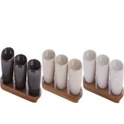 Set 3 ciotoline in ceramica Rex con vassoio in bamboo, vassoio 28,5 x 9,5 cm