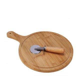 Tagliere rotondo in bamboo con rotella per pizza, 43 x 31 cm