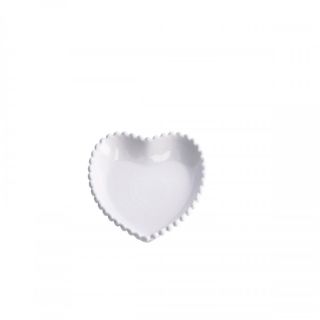 Piattino a cuore in ceramica bianca con bordo perlinato, 20,5 x 20 cm
