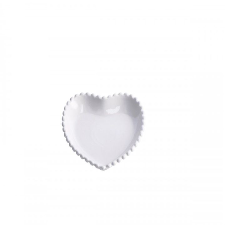 Piattino a cuore in ceramica bianca con bordo perlinato, 20,5 x 20 cm