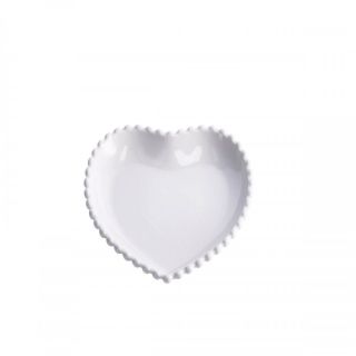 Piatto a cuore in ceramica bianca con bordo perlinato, 25,5 x 25 cm