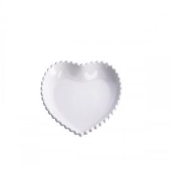 Piatto a cuore in ceramica bianca con bordo perlinato, 25,5 x 25 cm