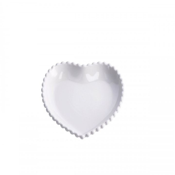 Piatto a cuore in ceramica bianca con bordo perlinato, 25,5 x 25 cm