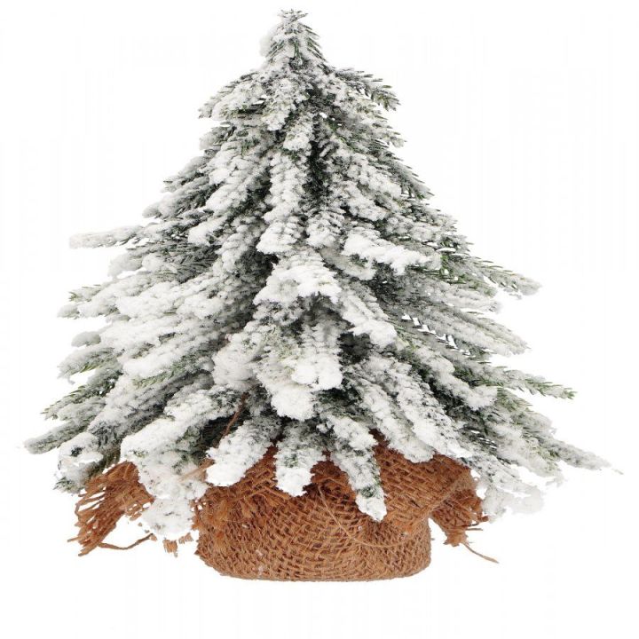 Albero di Natale innevato con base in juta