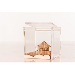 Cubo in plexiglass con casetta in legno
