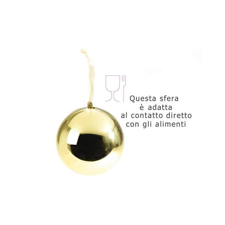 Sfera media lucida apribile oro con nastrino da appendere