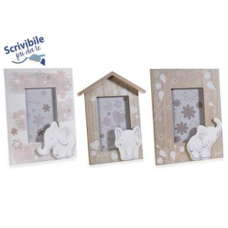 Portafoto in legno con decoro elefantino da appendere o appoggiare