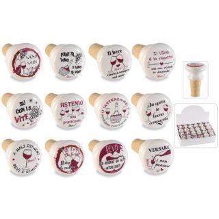 Tappo in sughero e ceramica con decoro vino