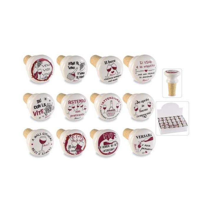 Tappo in sughero e ceramica con decoro vino