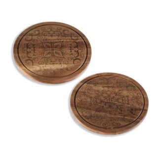 Tagliere rotondo in legno di acacia con decoro maiolica