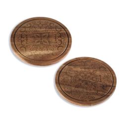 Tagliere rotondo in legno di acacia con decoro maiolica