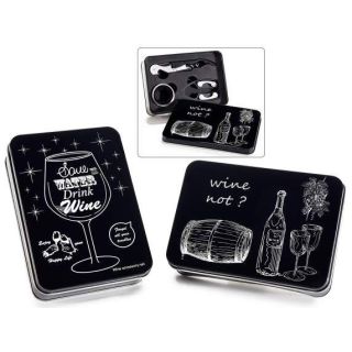 Confezione regalo in metallo con tre accessori da sommelier