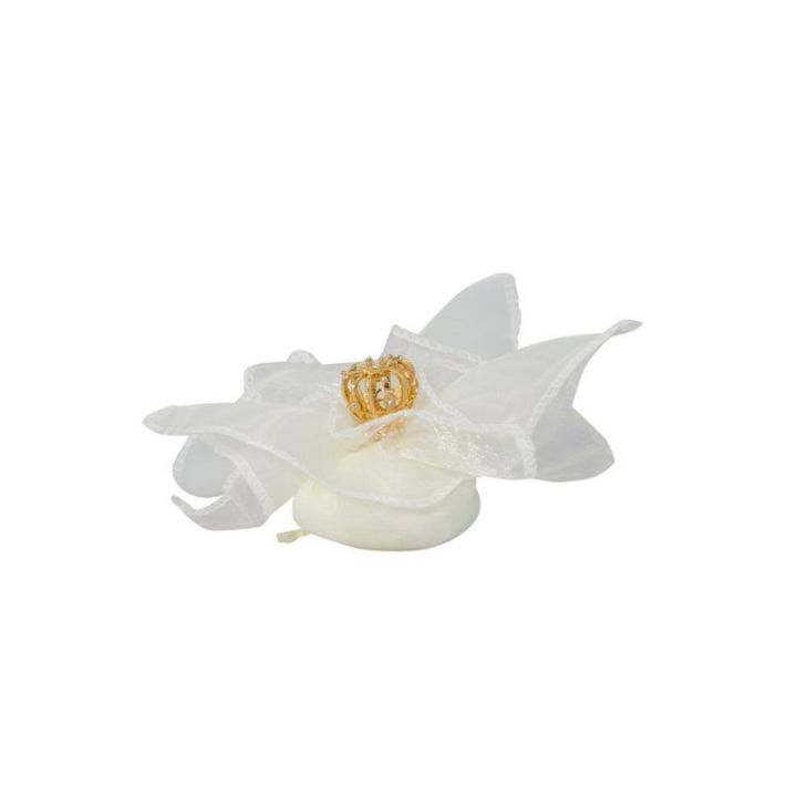 Fazzoletto crema con corona oro metallo con strass