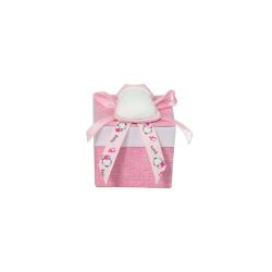 Scatolina p/confetti jeans quadrata/cuore rosa con gessetti nascita -( /89/91/93l)